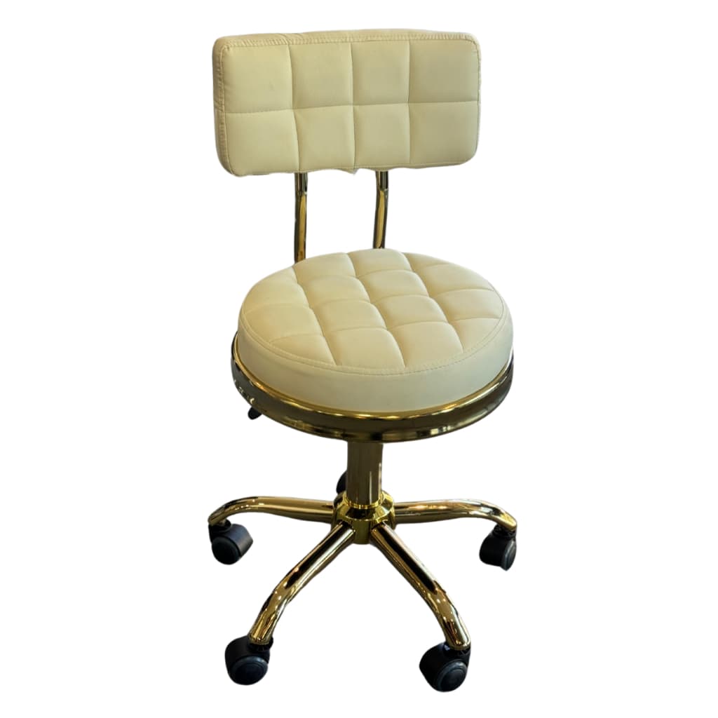 Cadeira Mocho Gold Dourado Couro sintético Preto Estética Tattoo Clinica Salão Confortável Design