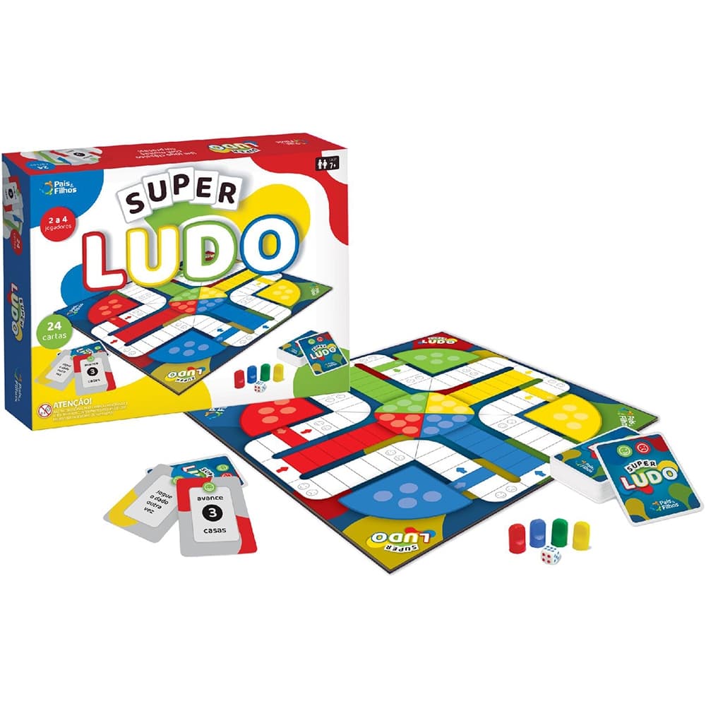 JOGO SUPER LUDO COM TABULEIRO 1 DARDO + 16 PINOS 32X25CM Código 830108