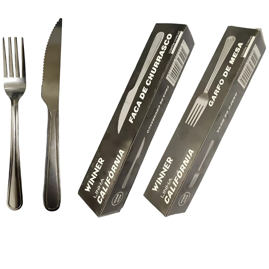 Jogo Garfo Faca Inox 24 Peças Bar Restaurante Buffet Talher