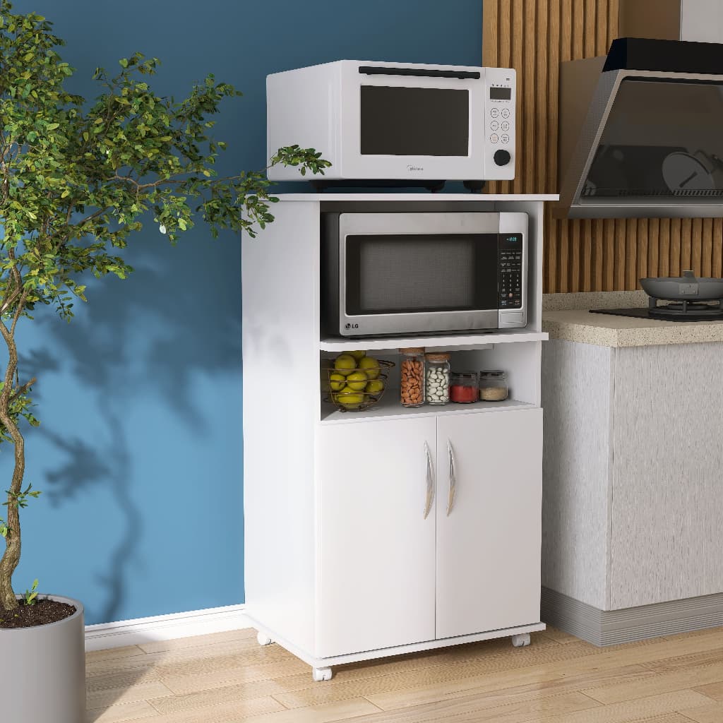 Balcão Multiuso com Prateleiras e Suporte para Microondas Forno