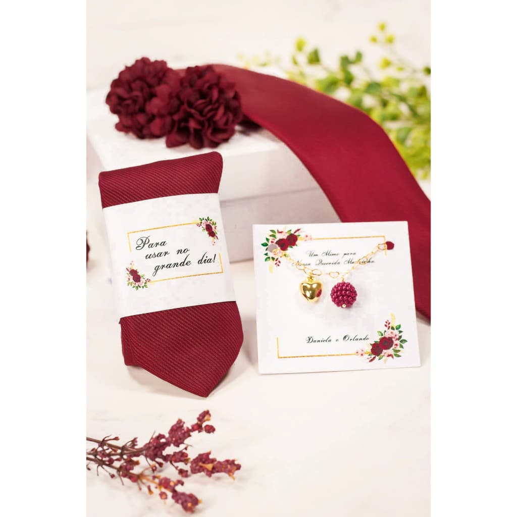 Gravata Marsala 1200 fios Jacquard e Pulseira Marsala para Padrinhos e madrinhas Casamento
