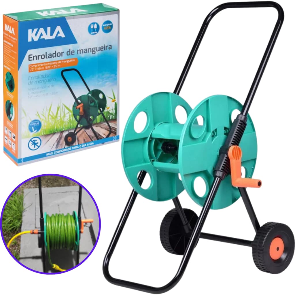 Enrolador de Mangueira Carrinho 1/2 (45m) e 5/8 (35m) - Kala - Ideal para Jardinagem e Limpeza de Casa