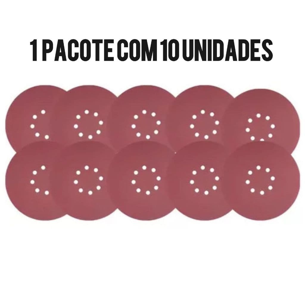 Disco de Lixa Velcro 8 Furos Diâmetro de 230mm Pacote Com 10 Unidades Marca Lotus