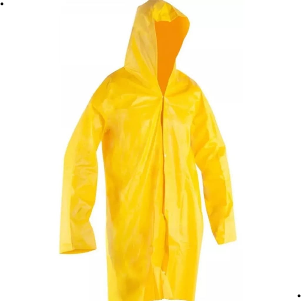 Capa de Chuva Impermeável Amarela PVC Forrada c/ Capuz Vinilseg CA35562 Resistente Reforçada Trevira