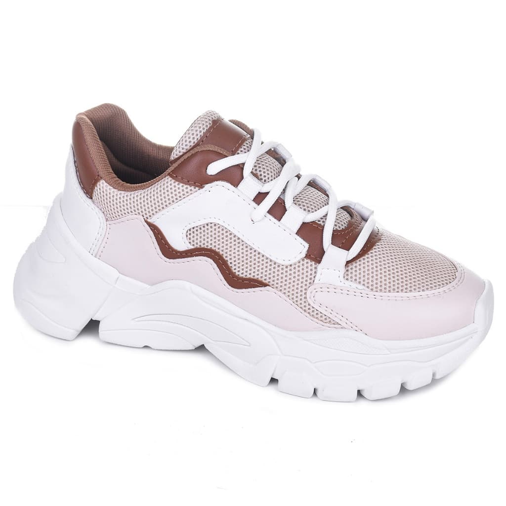 Tênis Tenehi Casual Branco/Marrom  Moderno Sola Alta Antiderrapante