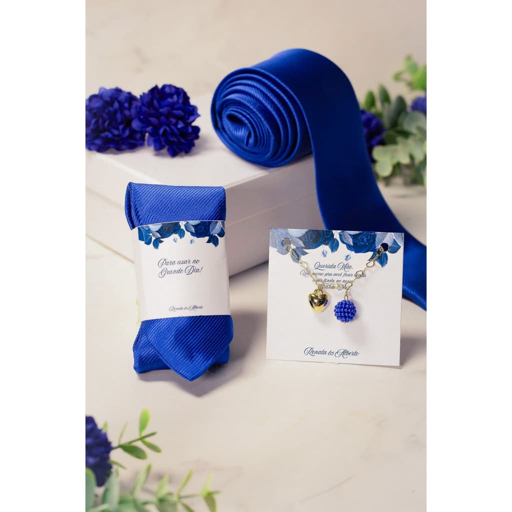 Gravata Azul Royal 1200 fios Jacquard e Pulseira Azul royal para Padrinhos e madrinhas Casamento