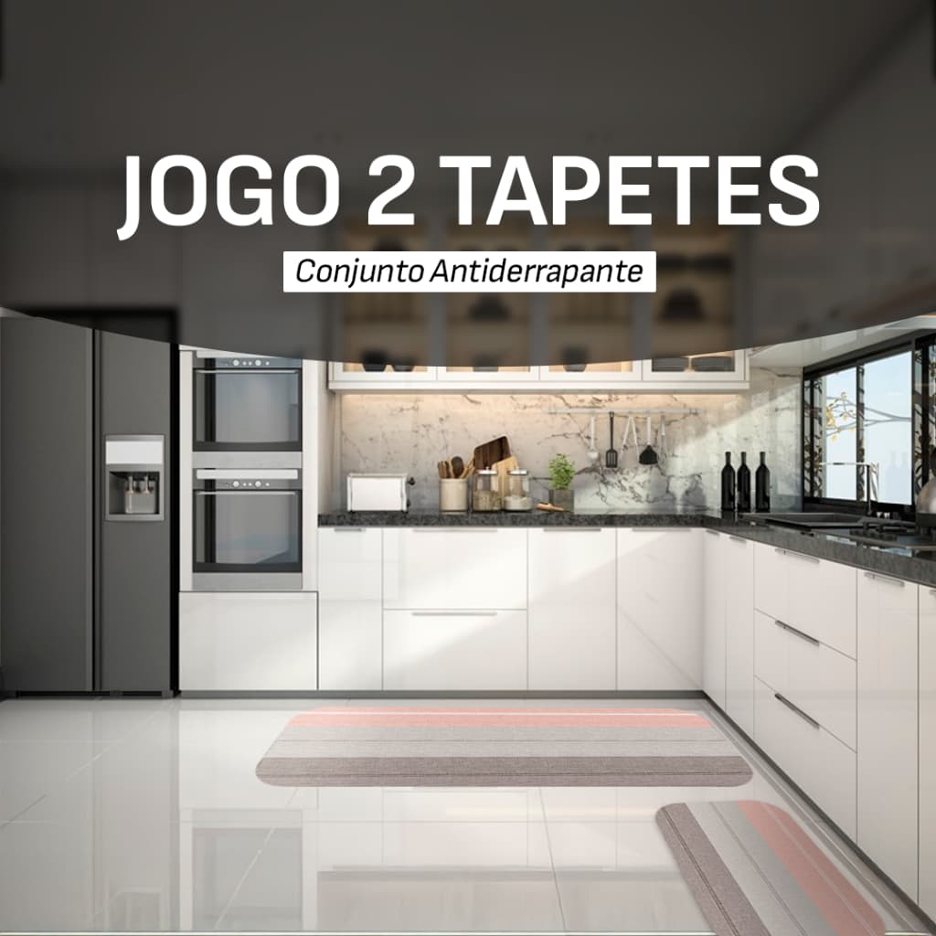Tapetes Cozinha Jogo 2 peças Modernos - Trilho + Passadeira - Antiderrapantes e Confortáveis