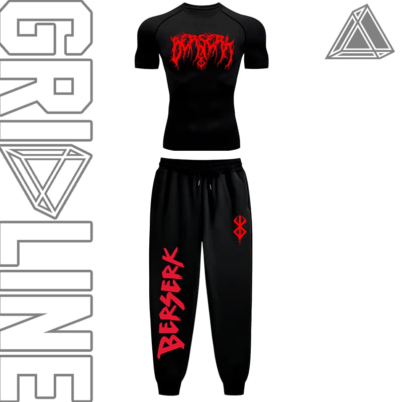 Kit Camiseta De Compressão e Calça De Moletom Treino Academia Bersek Logo Dark Mode Gym