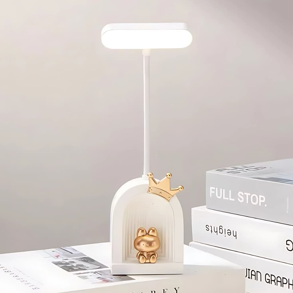 Luminária De Mesa Ursinho Branco e Rose Gold