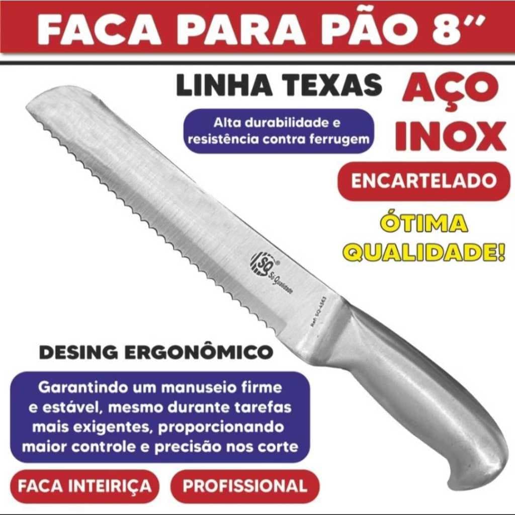 Faca para Pão 32cm 8 Polegadas Aço Inox Profissional