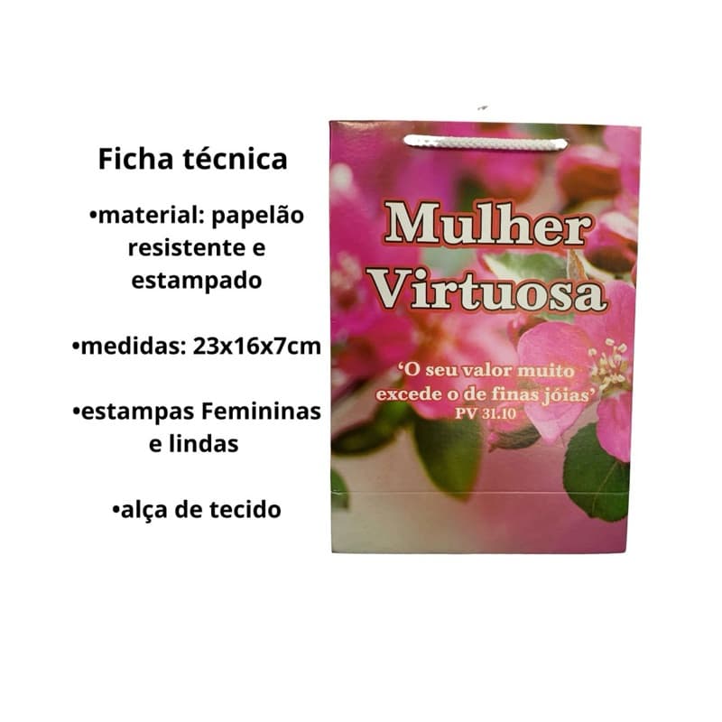 Sacola para presente-lembrancinha dia da mulher-mulher virtuosa-embalagem presenteavel 5unidades