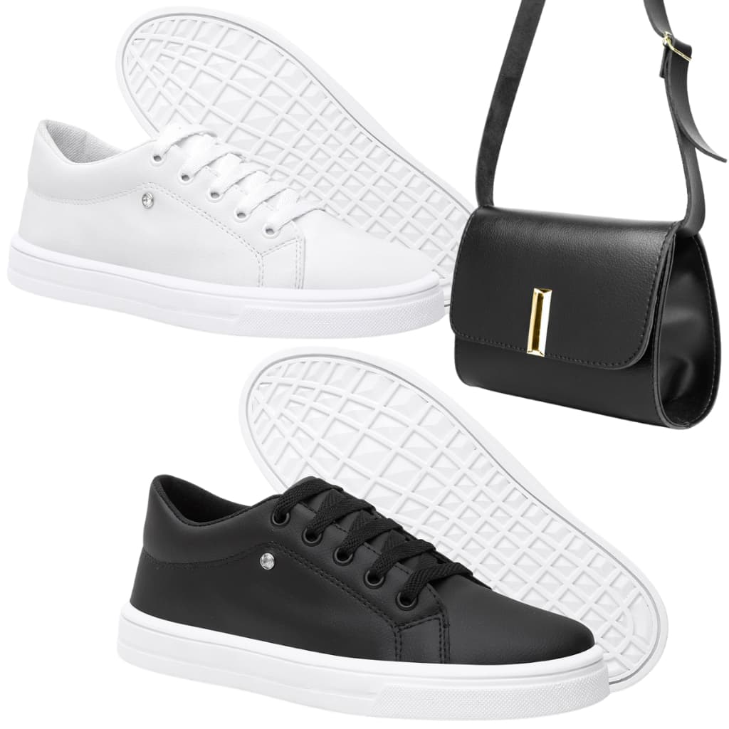 Kit 2 Tênis Feminino Casual Básico Social Confort + Bolsa