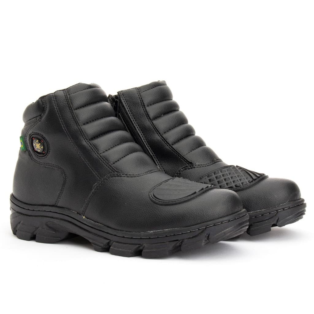 Bota Coturno Preta Estilo Motoqueiro Reforçada Com Bico Emborrachado Pra Troca De Marcha