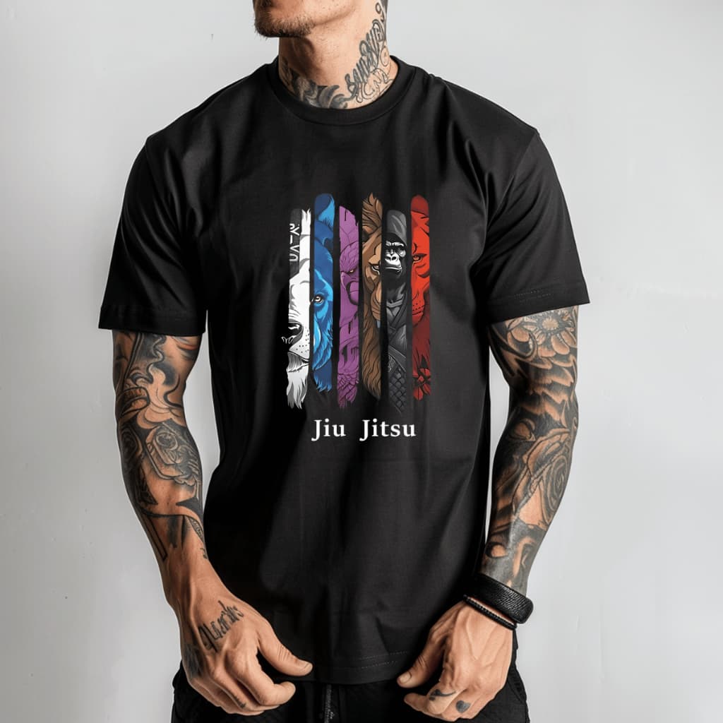 Camiseta Jiu Jitsu Faixas Animais Regular Casual Algodão 30.1 Luta