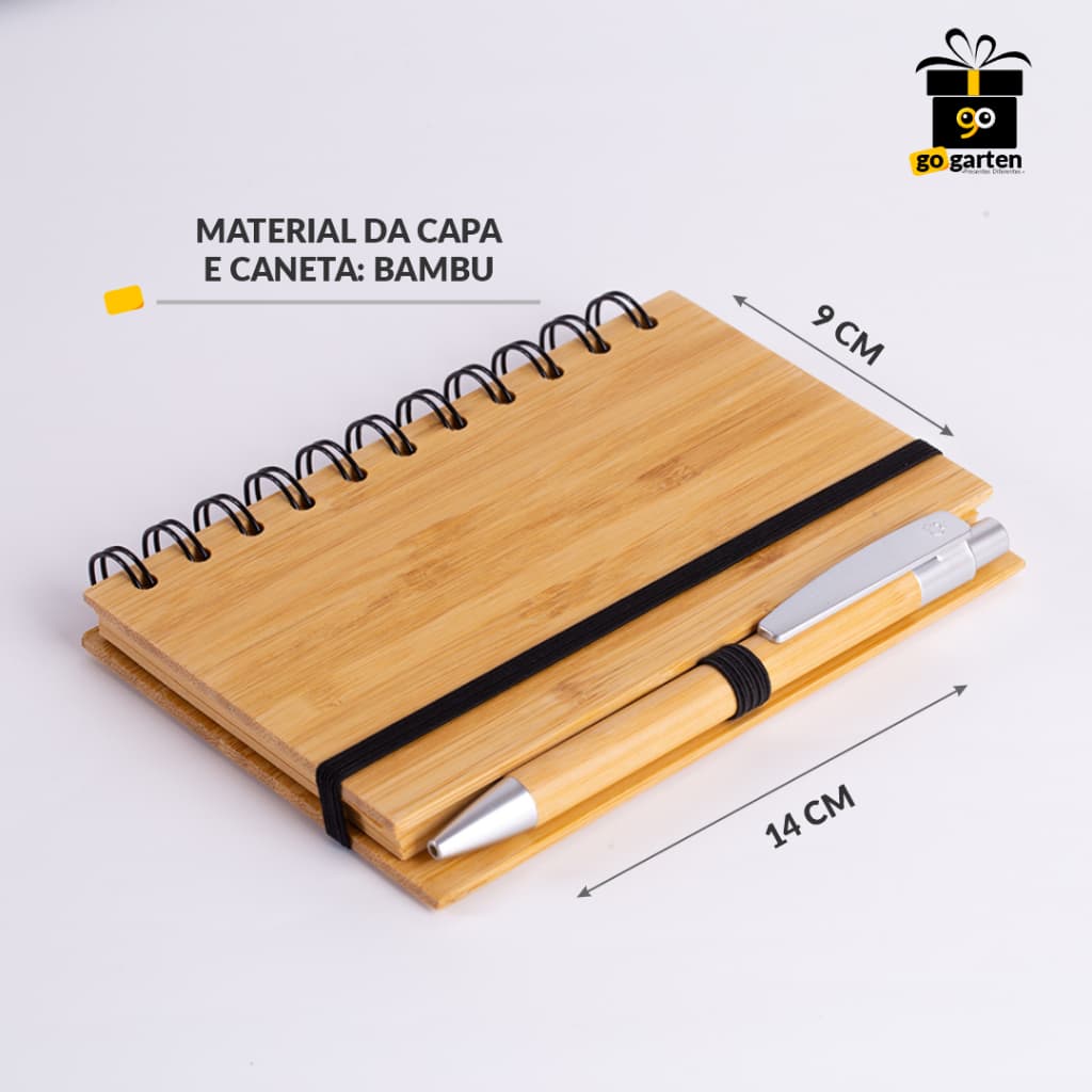 Caderno + Caneta em Bambu - Médio de 60 Folhas