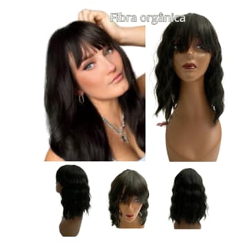Peruca C/franja Similar Ao Cabelo Humano Fibra Orgânica 40cm