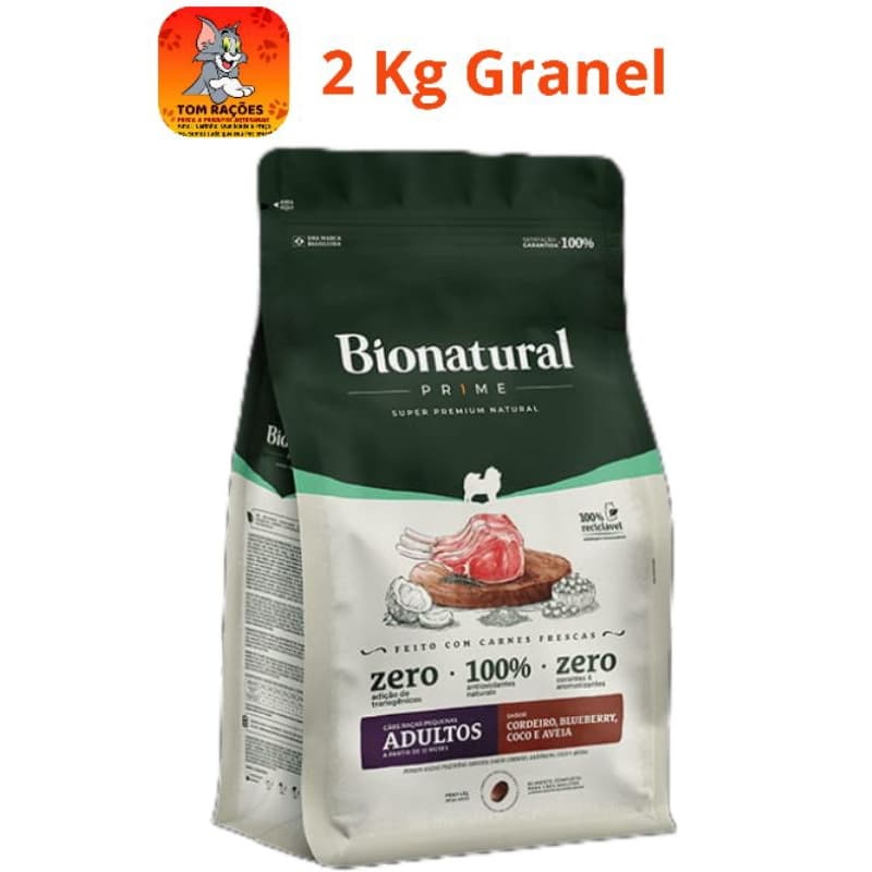 2 kg Granel , Bionatural Prime, Super Premium, sabor Cordeiro, Cães Adultos Raças Pequenas.