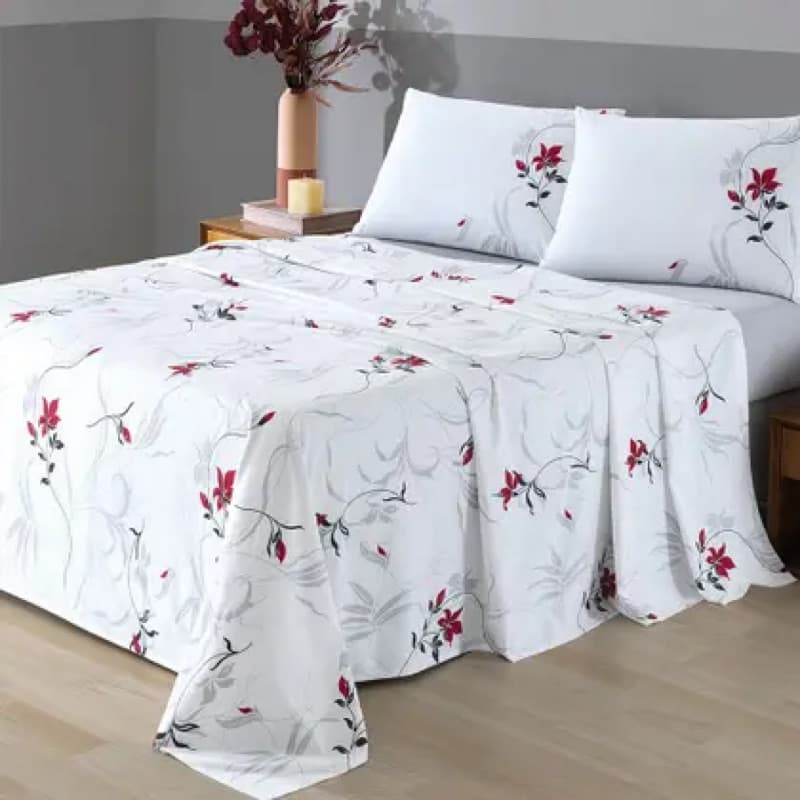 Jogo de lençol casal 3 peças estampado floral 100% algodão