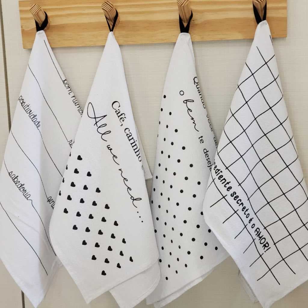 kit 4 panos de prato branco grande para cozinha, pé de galinha, pano de copa bate mão