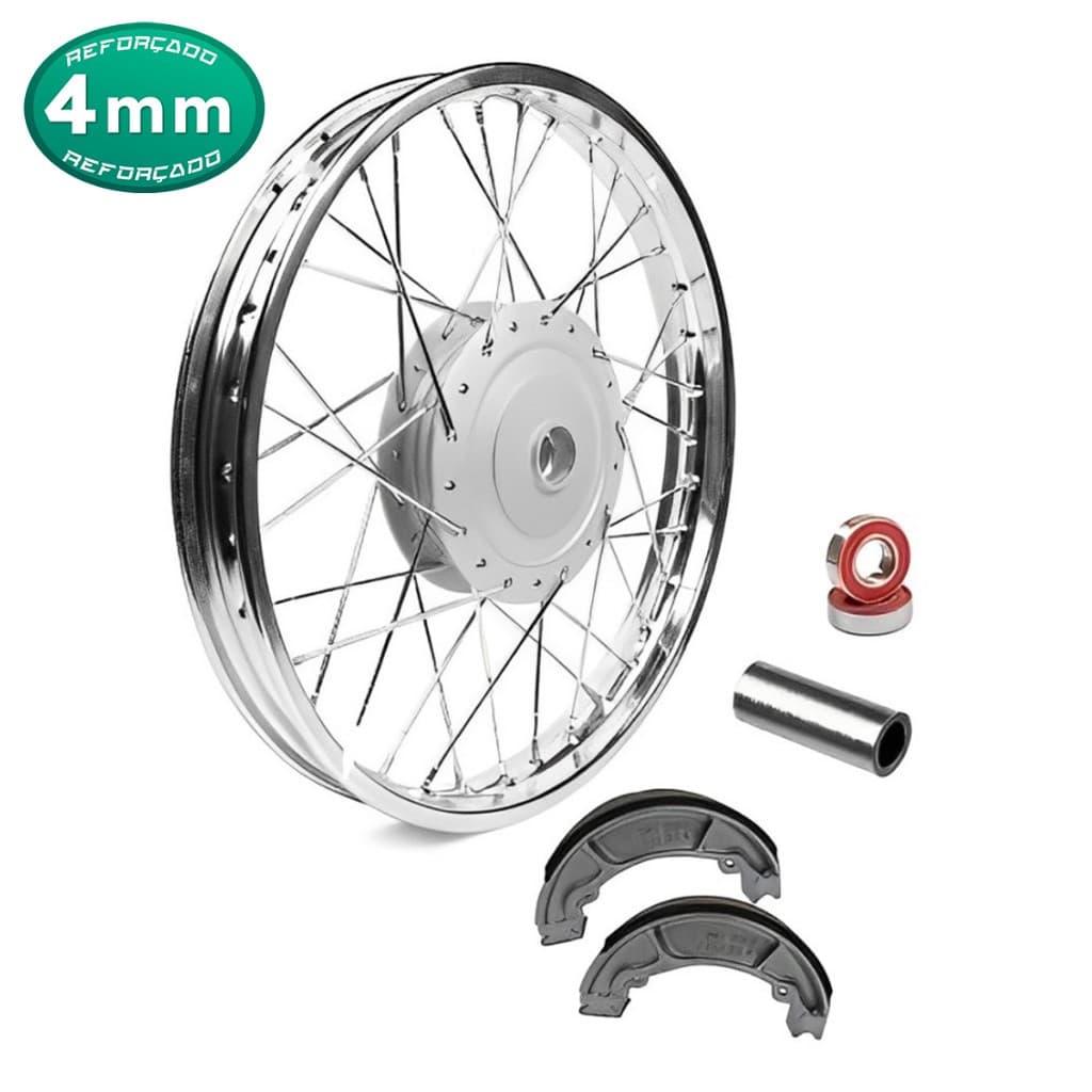 Roda Calha Jante Dianteira 4mm Honda Biz 100 1998 1999 2001 2002 2003 2004 2005 + Rolamento + Lona