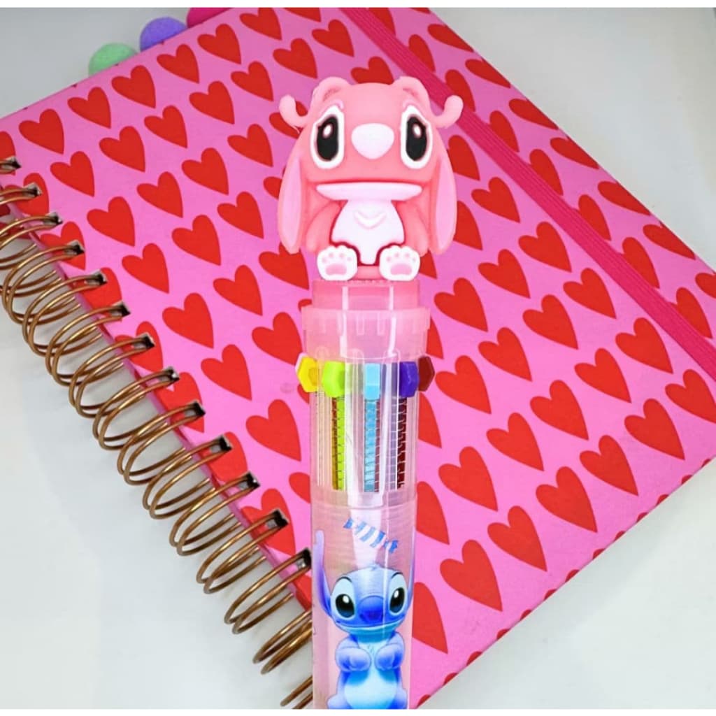 Caneta Stitch 10 CORES Lilo Stitch ponta 7mm Esferográfica Volta as Aulas Papealaria Colecionável
