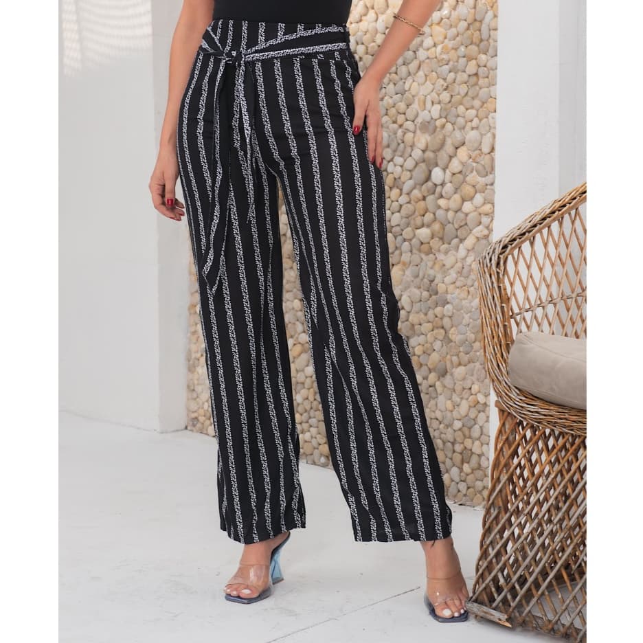 Calça pantalona listrada