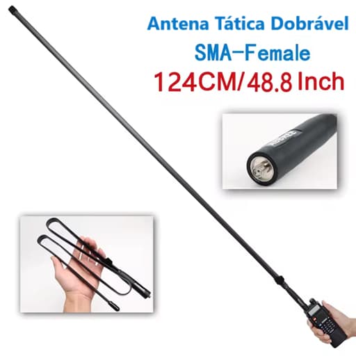 Antena p/ Rádio Baofeng Dobrável 124cm Aumento Sinal Alcance UV-5R / BF-888S / UV-82