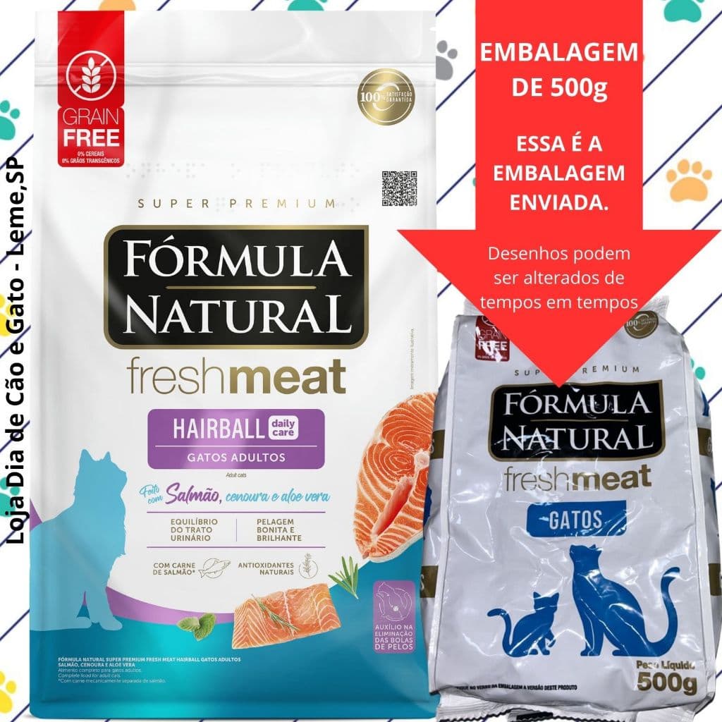 Ração 500g Gatos HAIRBALL Fórmula Natural Fresh Meat sabor Salmão