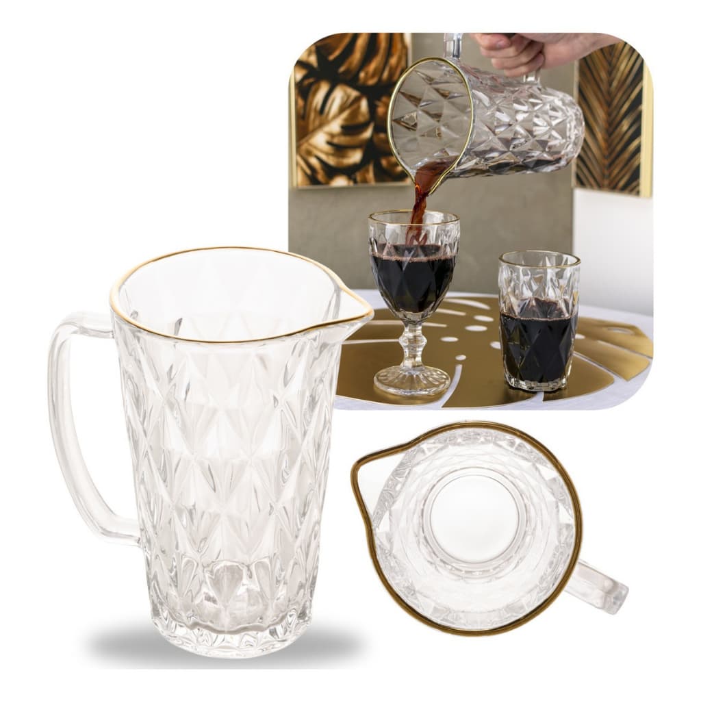 Jarra Fio de Ouro Diamond Fio De Ouro 1L Decoração Bebidas Transparente