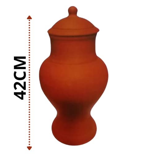 Jarro Pote Quartilhão De Barro Cerâmica S/Alça + Tampa Para Decoração E Jardim Tamanho Grande 42cmx24cm