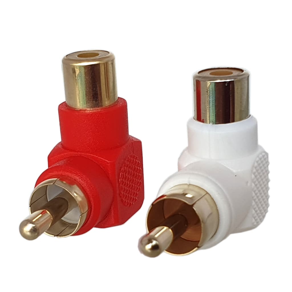 Adaptador Rca em 90 graus para áudio L/R Par Vermelho e branco