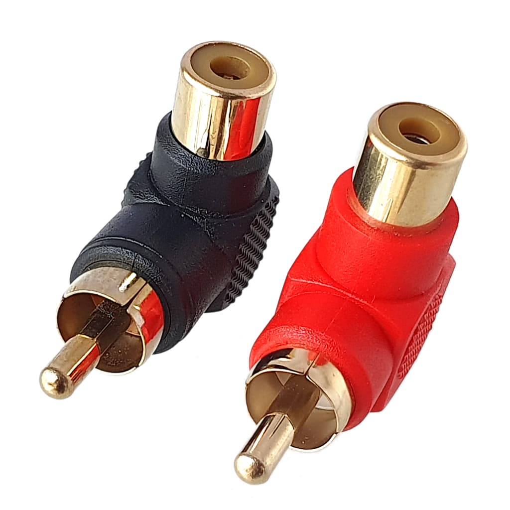 Adaptador Rca em 90 graus para áudio L/R preto e vermelho L/R