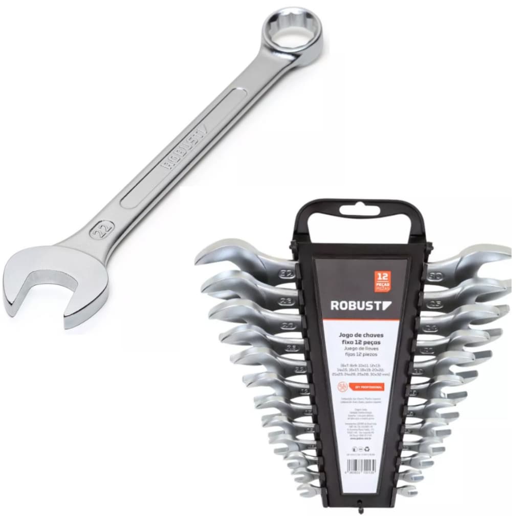 Kit Jogo Chaves Combinadas 12 Peças Profissional Casa Robust Fixo Estrela Aço 6 a 22mm