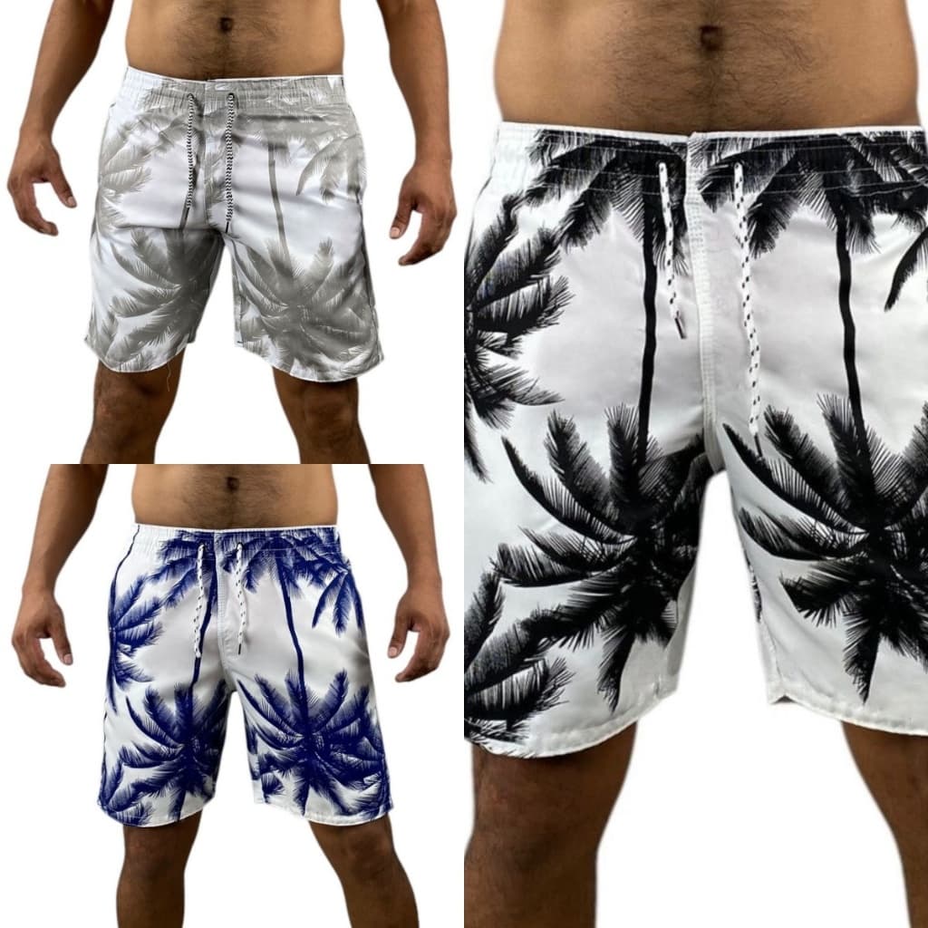 KIT 3 short bermudas masculina tactel coqueiro com 3 bolsas moda praia esportivo casual conforto