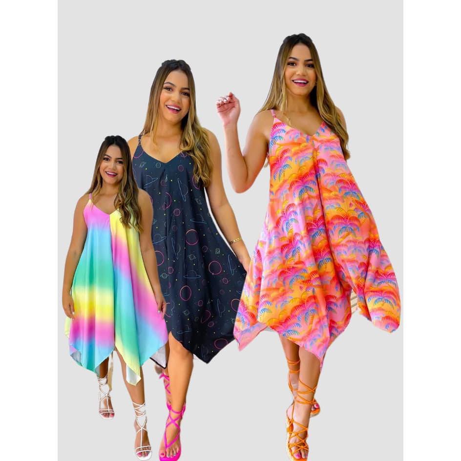 Vestido Feminino Midi Mullet Alças Finas - Estampado e Leve para Verão