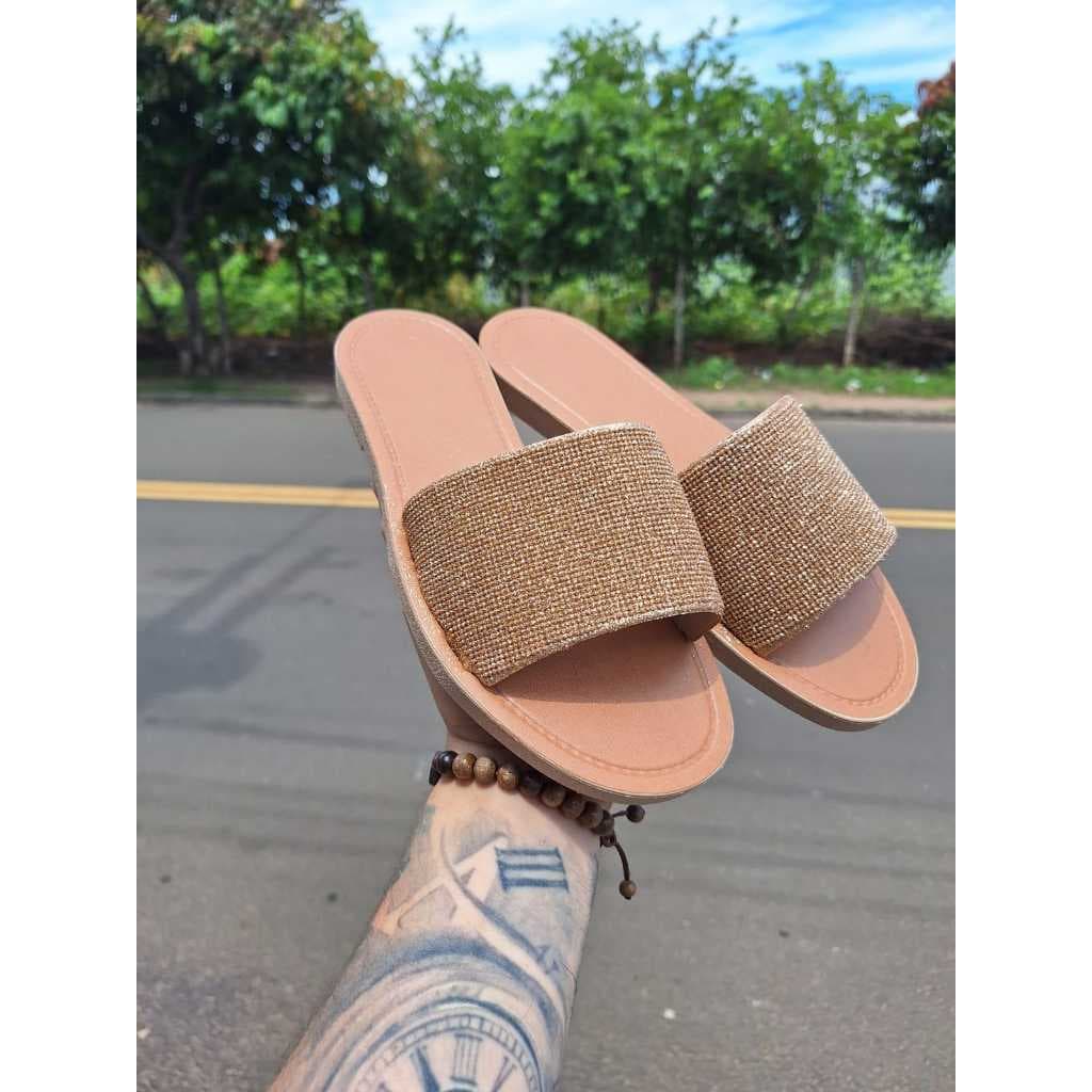 Rasteirinha Chinelo Slide Feminino Sandalia com Brilho