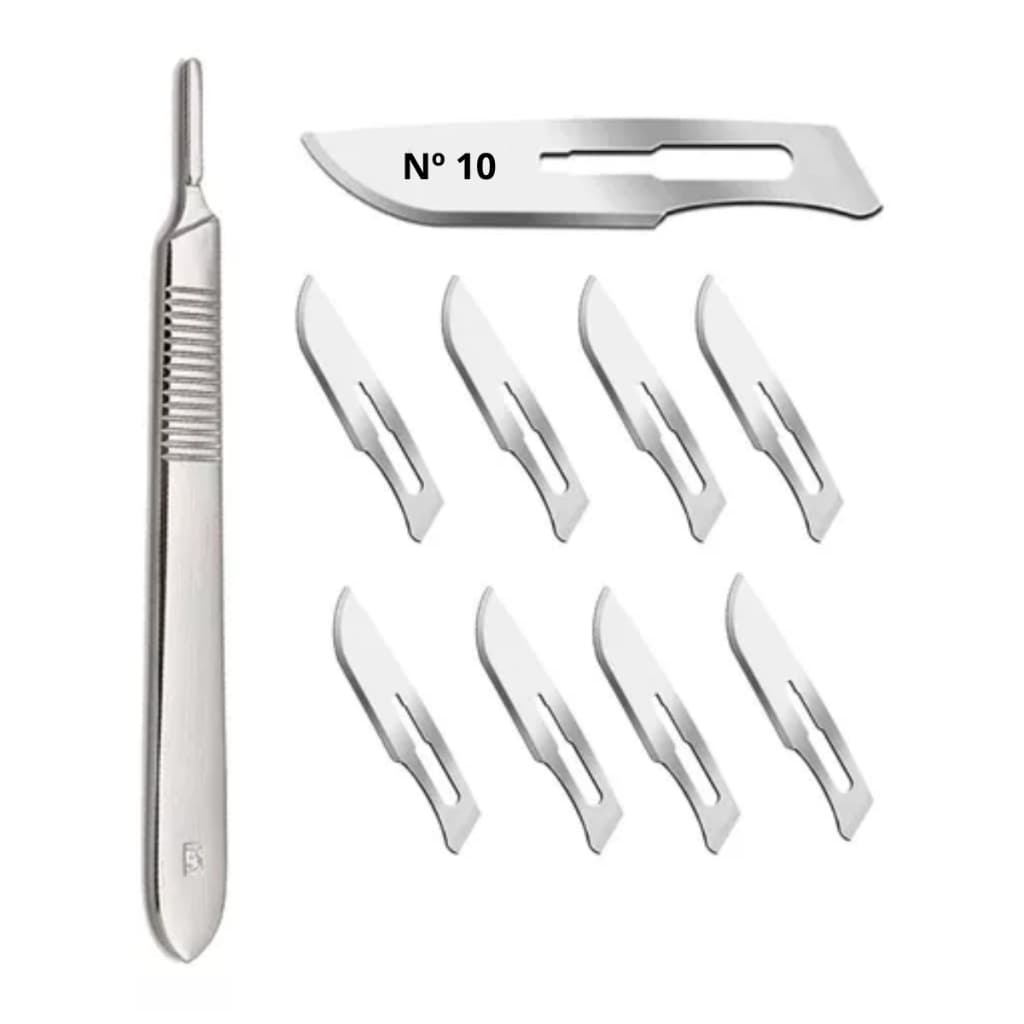 Kit Lamina Bisturi c/ 10 Un + Cabo - Economico - Dermaplaning Podologia Estética Hospitalar Anvisa