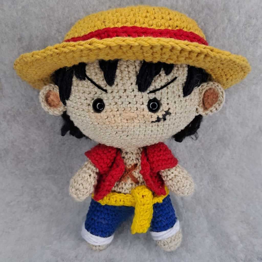 Boneco Amigurumi Monkey. D Luffy Anime One Piece Chapéu de Palha Feito a Mão em Crochê Pelúcia Arte