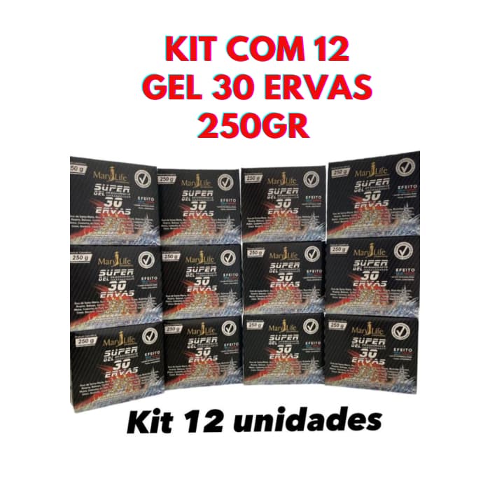 Kit 12 Pomadas Ativa Circulação Super Gel 30 Ervas Massageador Efeito Gelo Quente Mary Life 250g Gel
