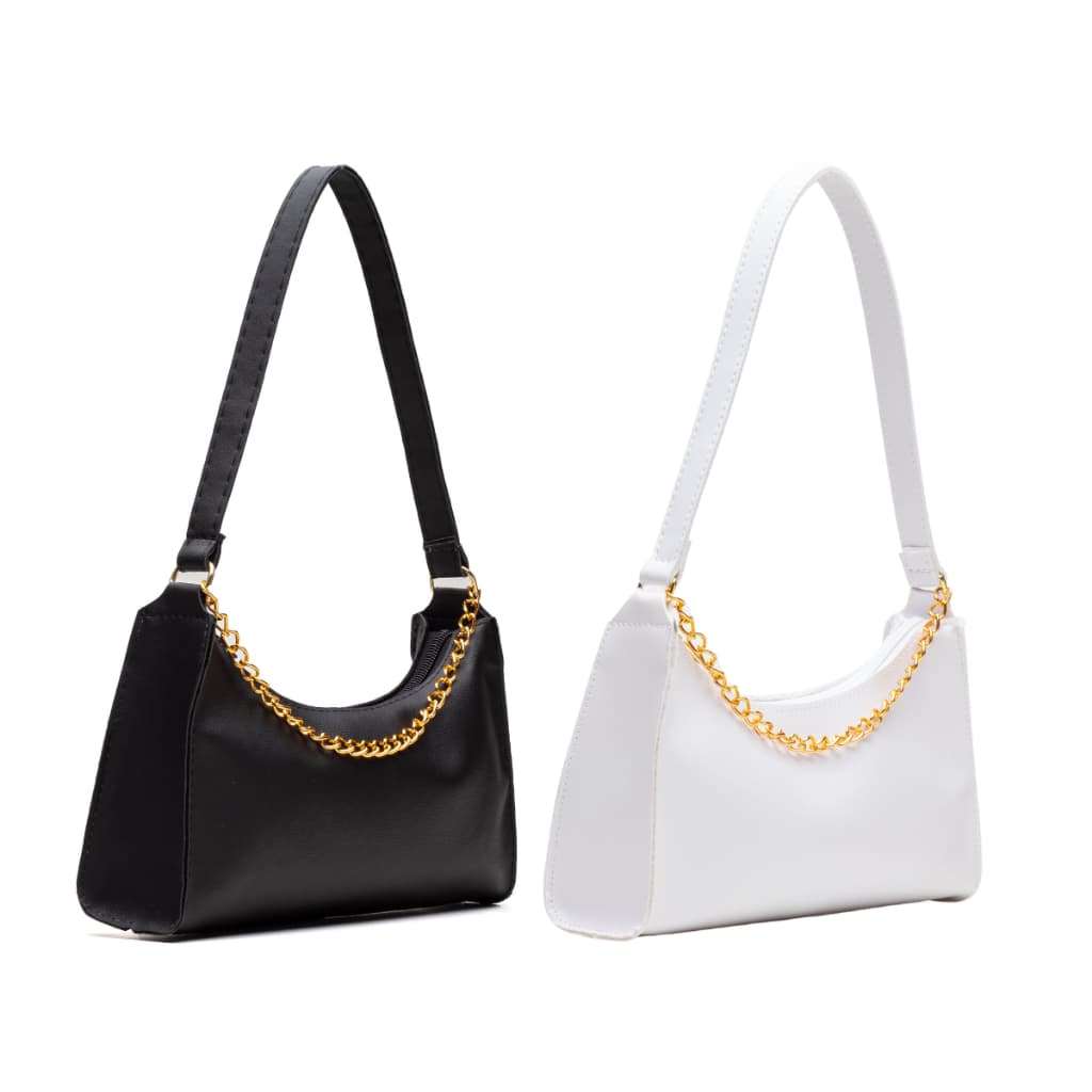 Kit 2 Bolsas Femininas  Baguetes Lisas Correntes de Ombro e de Mão Pequenas