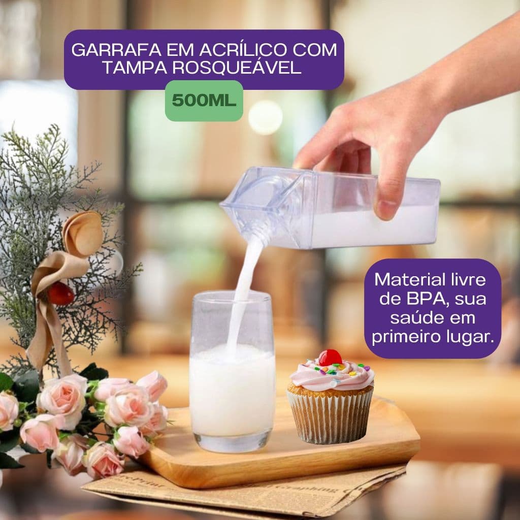 Garrafa Caixa de Leite de Acrílico 500ML suco água