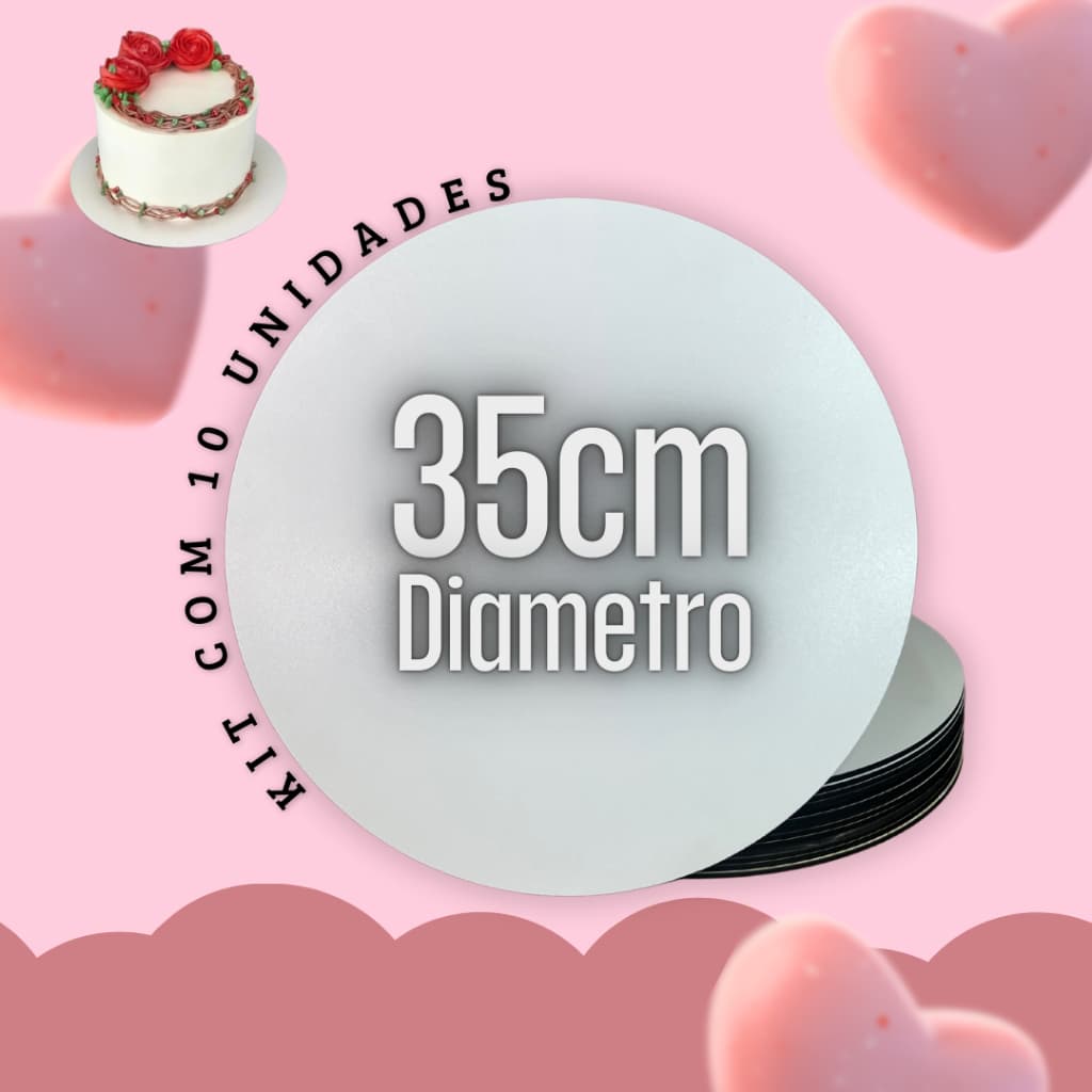 Cake Board 35cm em Mdf Branco 3mm Laminado kit 10und