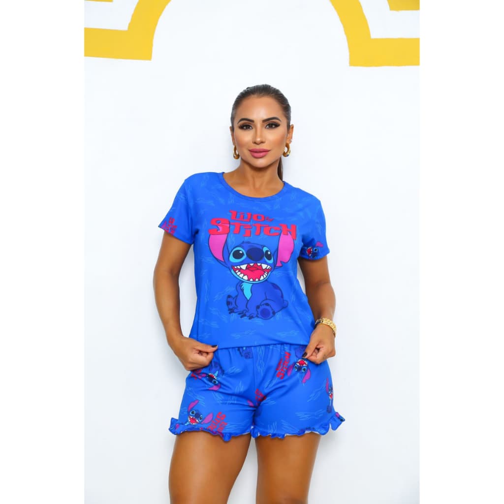 Pijama Feminino Verão, Blusa Shorts Baby Doll Personagem