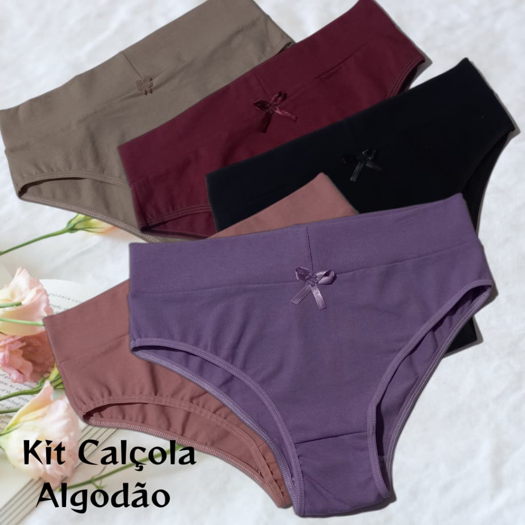 Kit 3/5/8 Calçola Senhora Algodão Cós Alto Cós Duplo Cintura Alta Plus Size Confortável Feminina