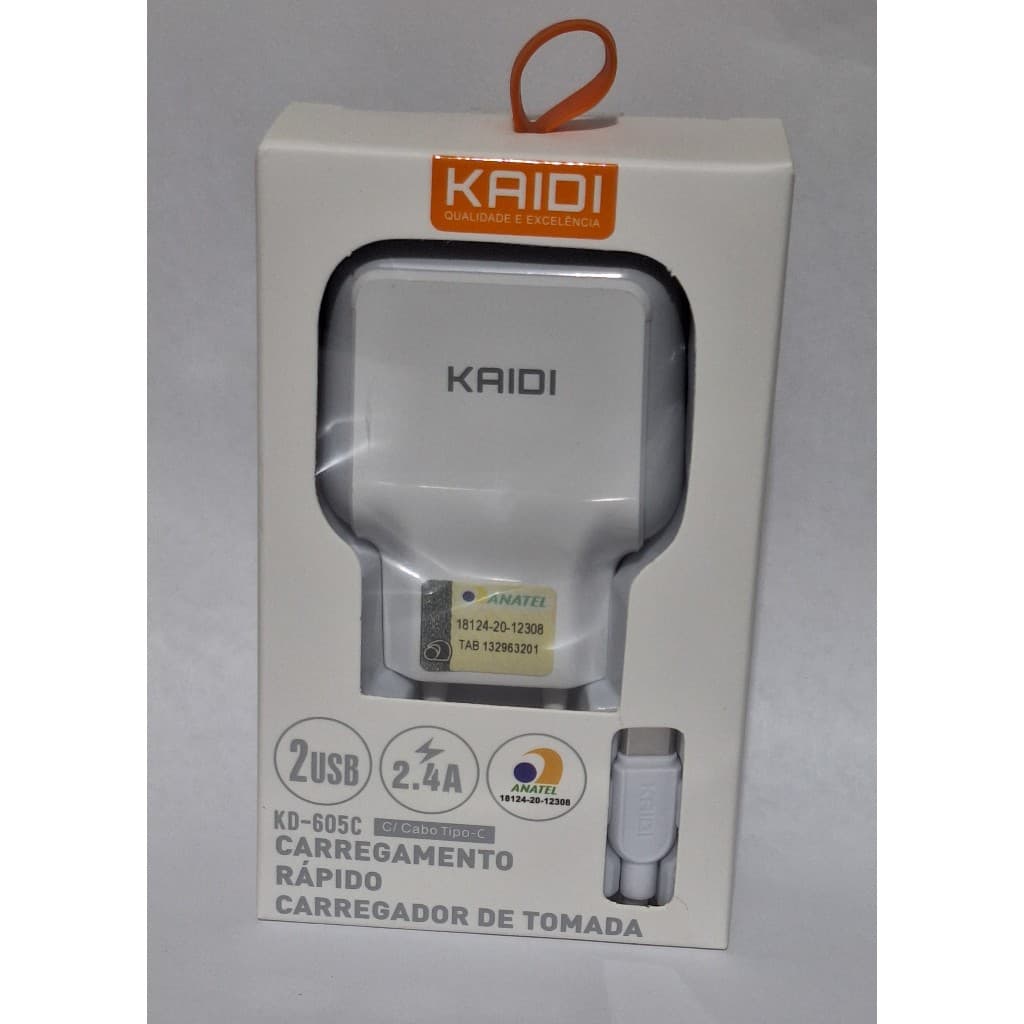 Carregador Duplo Fonte Turbo Usb Cabo Type-c Kaidi Kd-605c