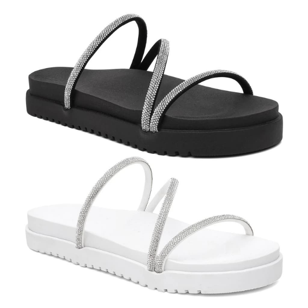 Kit 2 Pares Sandália feminina Papete Feminino Strass Sandália Tendência 2025