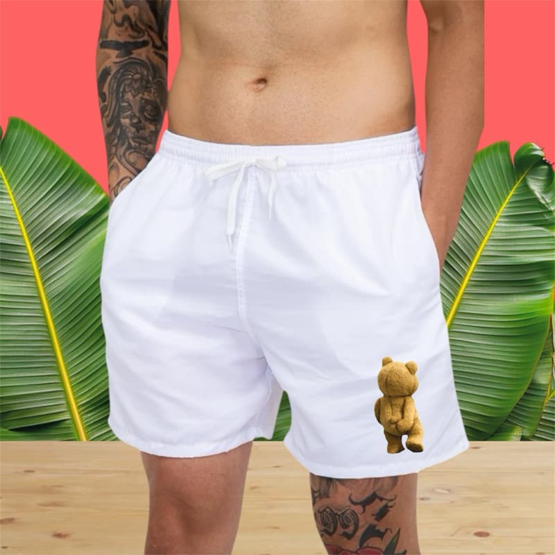 Short Masculino Moda Praia Tectel Bermuda Curta Esporte Corrida Estampado Ver茫o F茅rias Branco B谩sica Curto