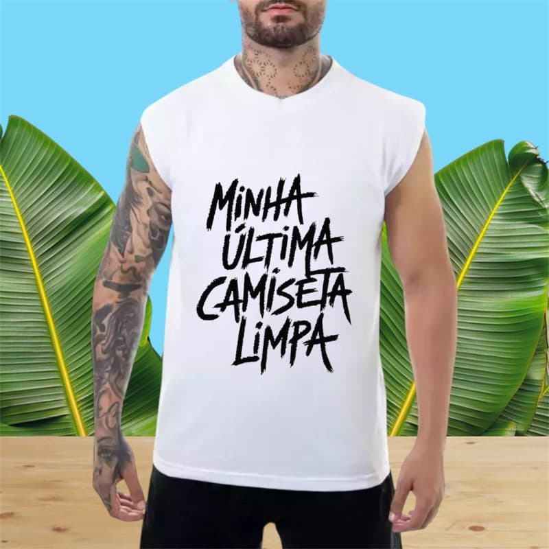 Regata Oversized Streetwear Masculina 100% Algodão Estampada Academia Treino Machão Frase Verão Calor Cavada