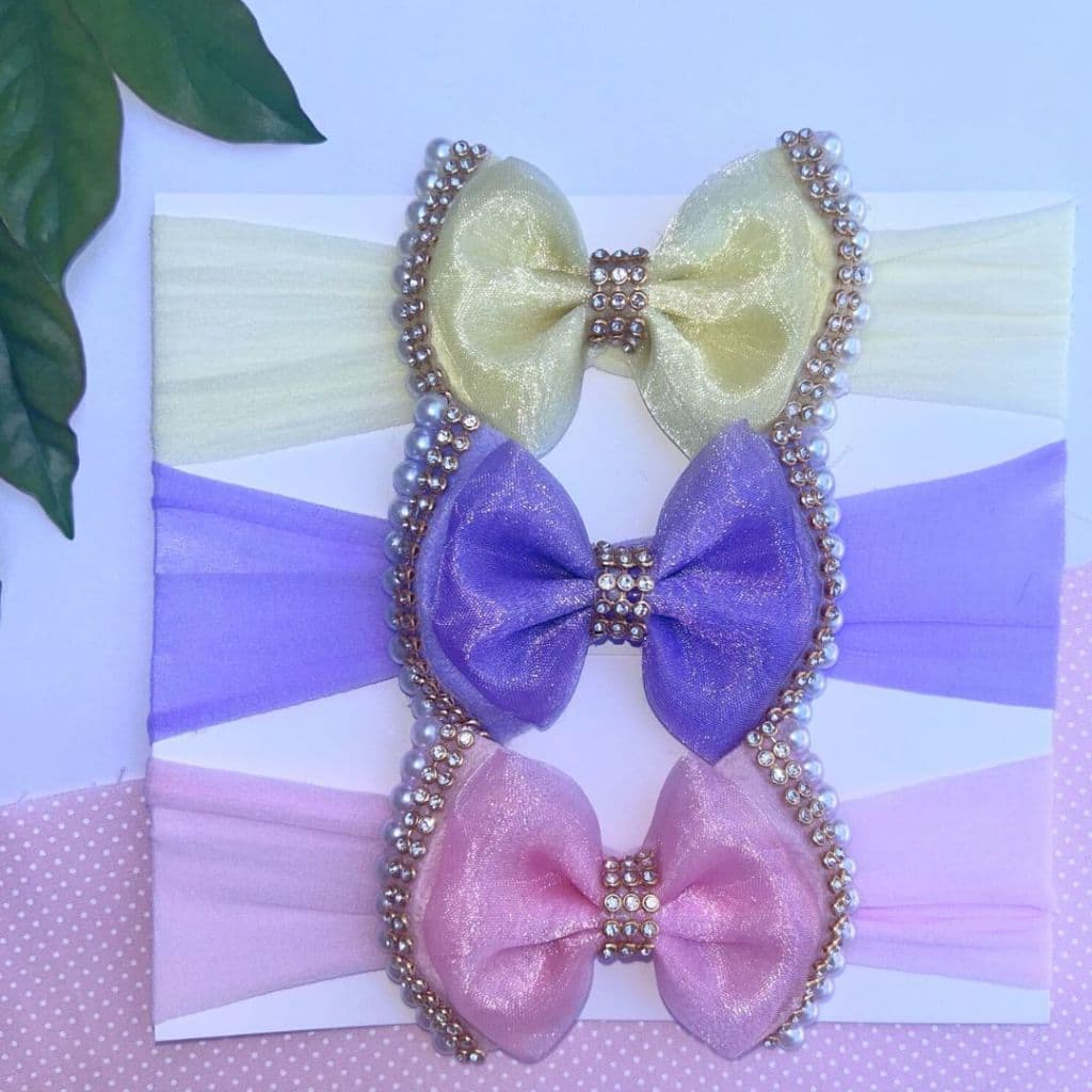 Kit 3 Faixinhas Tiaras de Cabelo Infantil Recem Nascido Meia