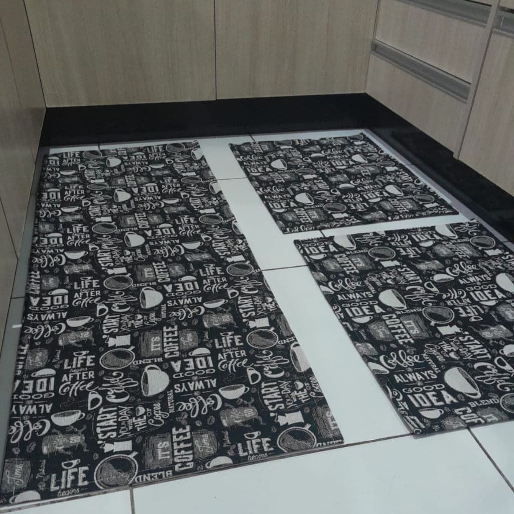 Jogo De Tapetes 3 Peças Cozinha Antiderrapante Várias Estampas 1 Passadeira 2 Capachos Desenhos Geométricos